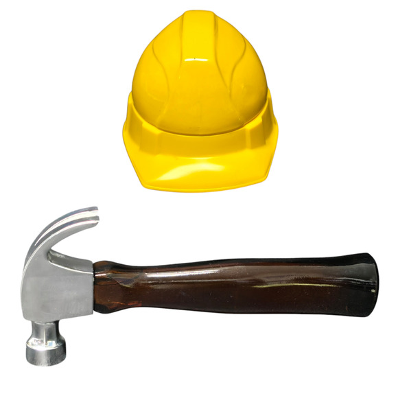 Vintage Avon Yellow Construction Hard Hat & Glass Hammer After Shave Decanter - Picture 1 of 10